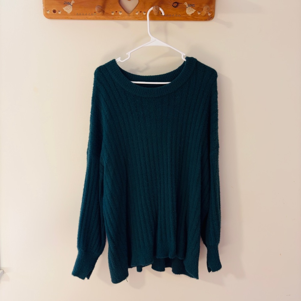 Aerie Teal Ribbed Crew Neck Sweater